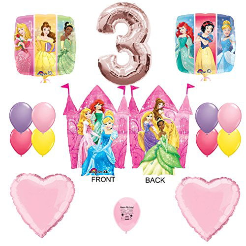 9pc Disney Princess 3rd BIRTHDAY PARTY Balloons Decorations Supplies New 